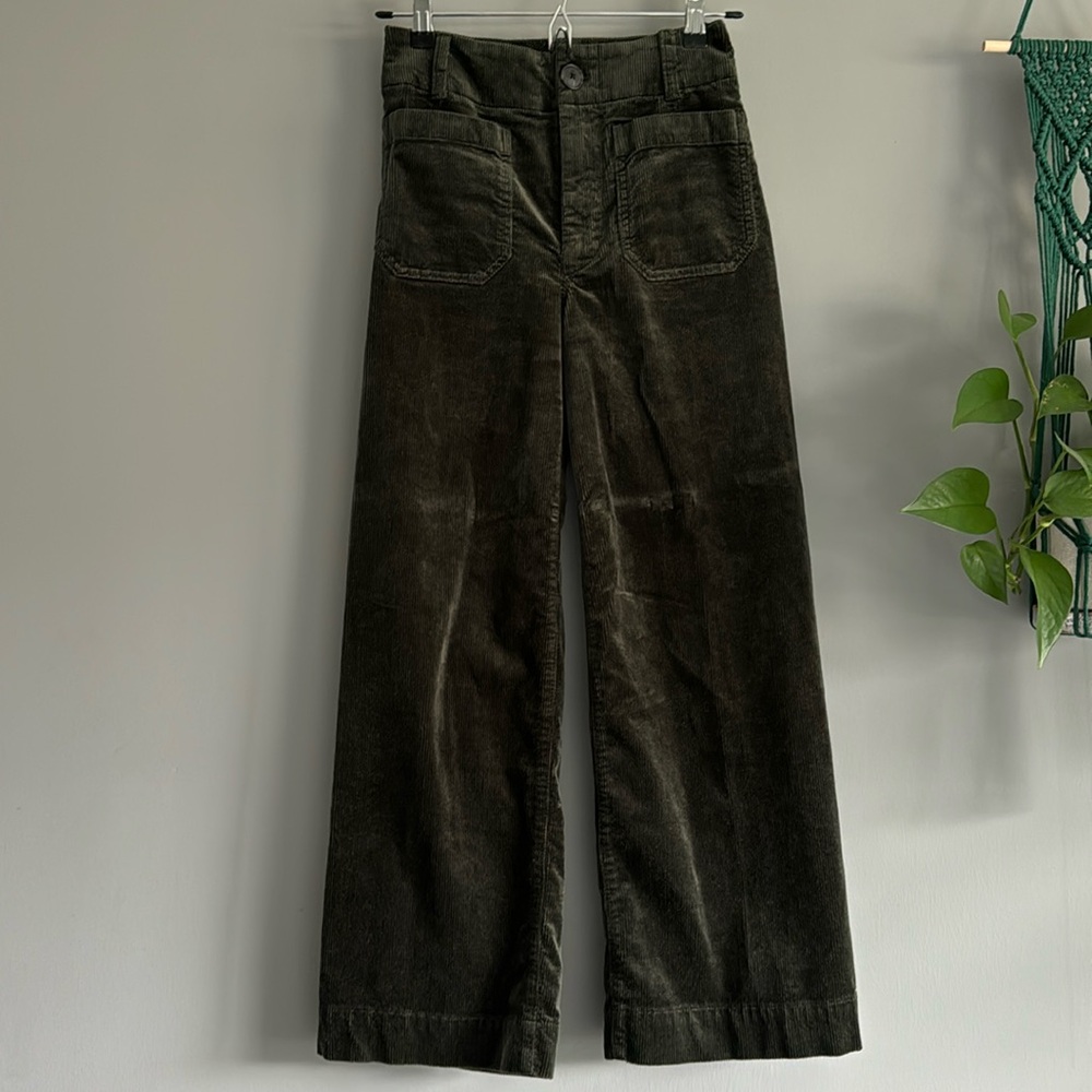 Anthropologie Wide-Leg Corduroy Pants in Dark Olive